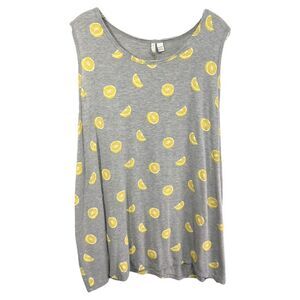 Cato Plus‎ Size 18 20 Tank Top Gray Lemon Print Knit Rayon Scoop Neck Cami 1570